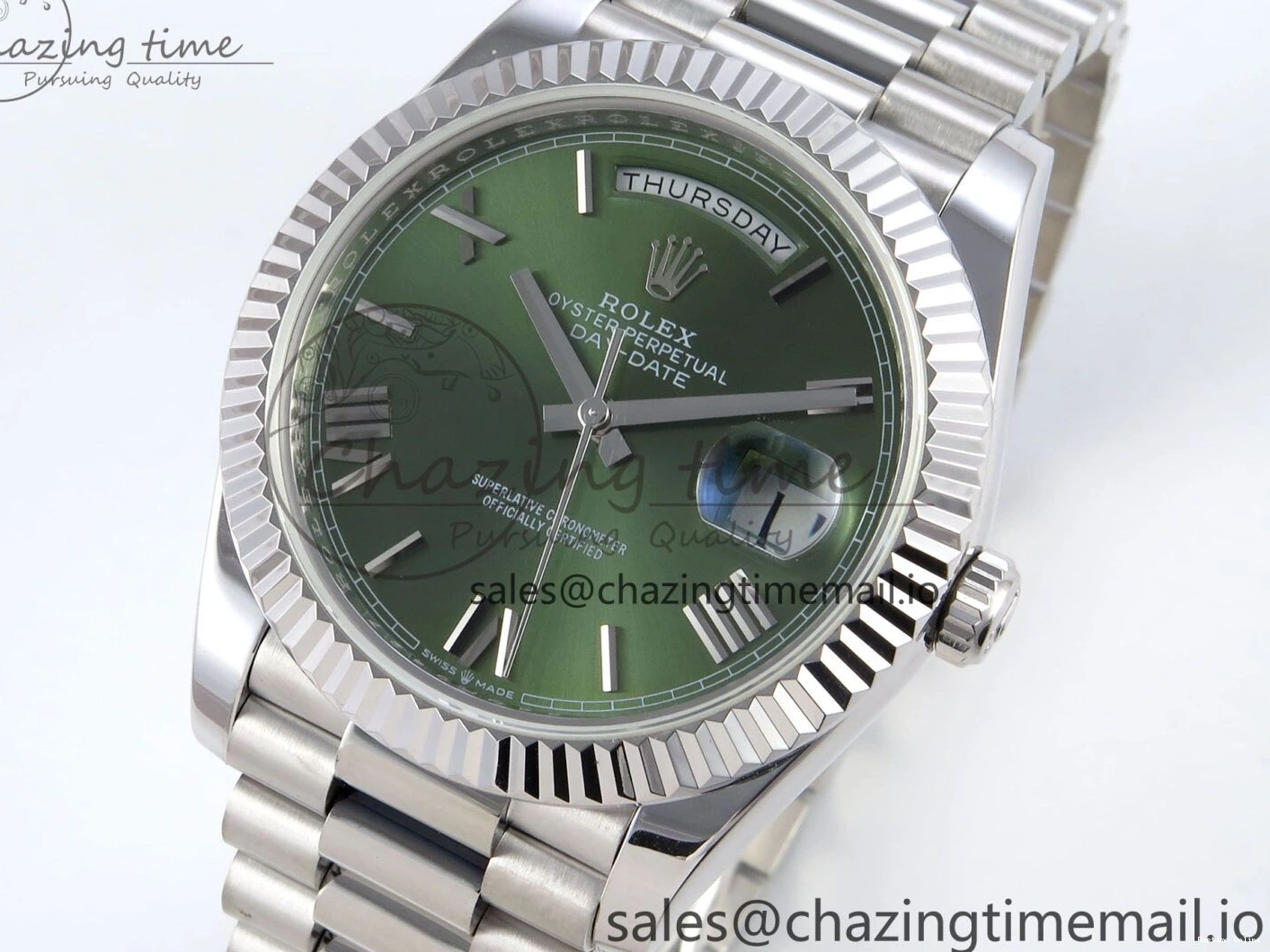 0507 Tailored Day Date 40 SS 228239 KF 1:1 Best Edition Green Roman Dial on President Bracelet VR3255 (Gain Weight) 826